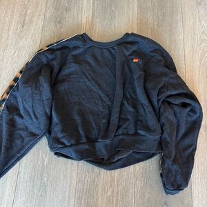 Aviator Nation black cropped Sweatshirt with Leopard Print Accents